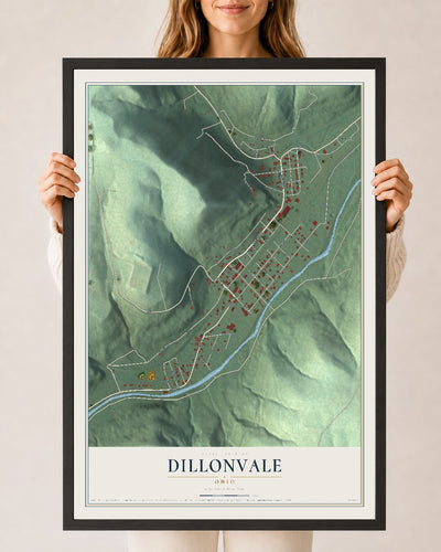Map of Dillonvale, Ohio, 24 x 36 inch print in a black wood frame