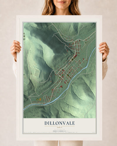 Map of Dillonvale, Ohio, 24 x 36 inch print in a white wood frame