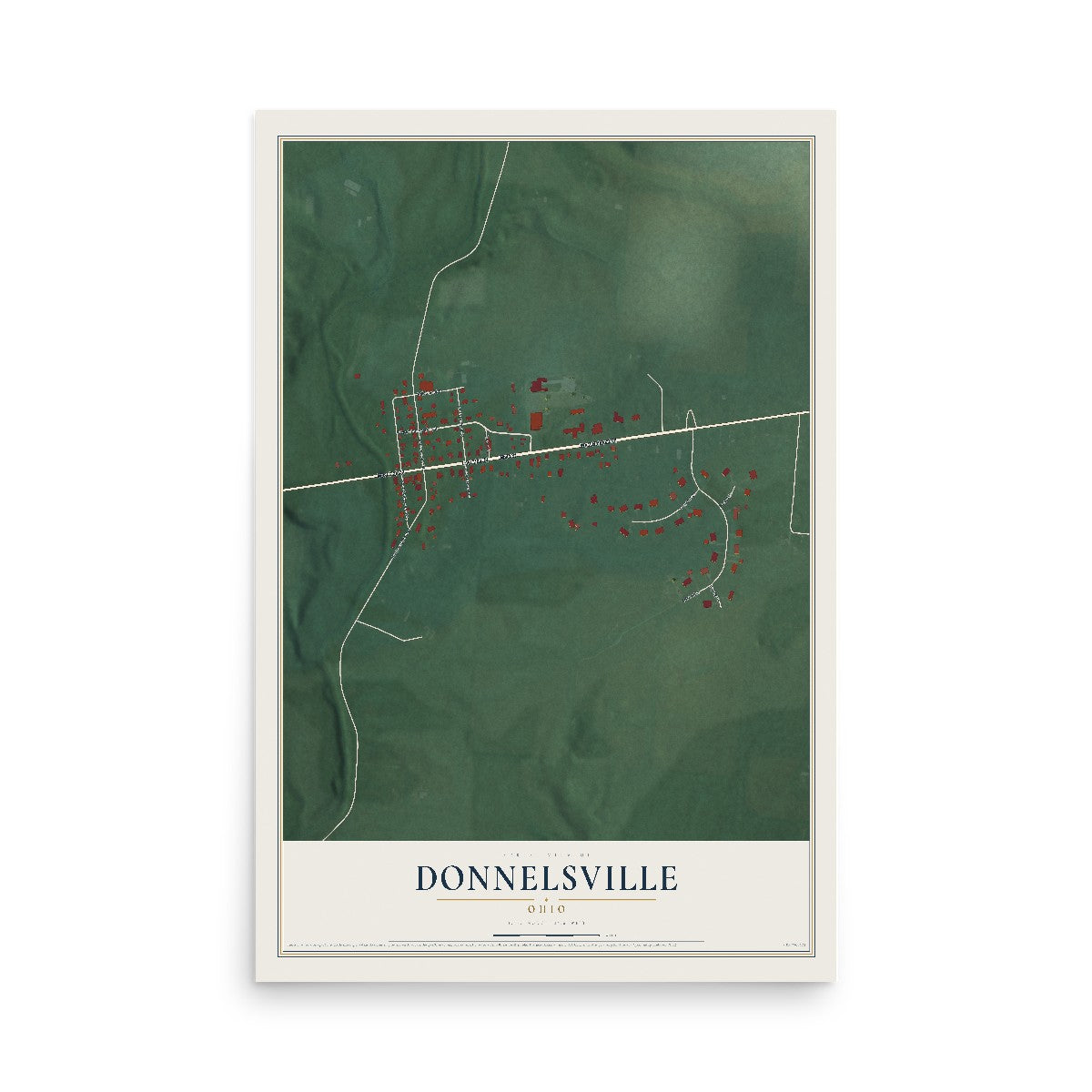 Map of Donnelsville, Ohio, 12 x 18 inch unframed archival matte print