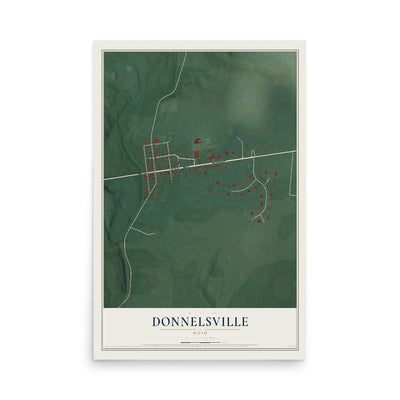 Map of Donnelsville, Ohio, 12 x 18 inch unframed archival matte print
