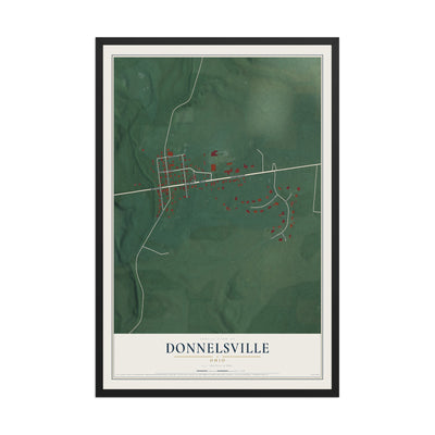 Map of Donnelsville, Ohio, 12 x 18 inch print in a black wood frame