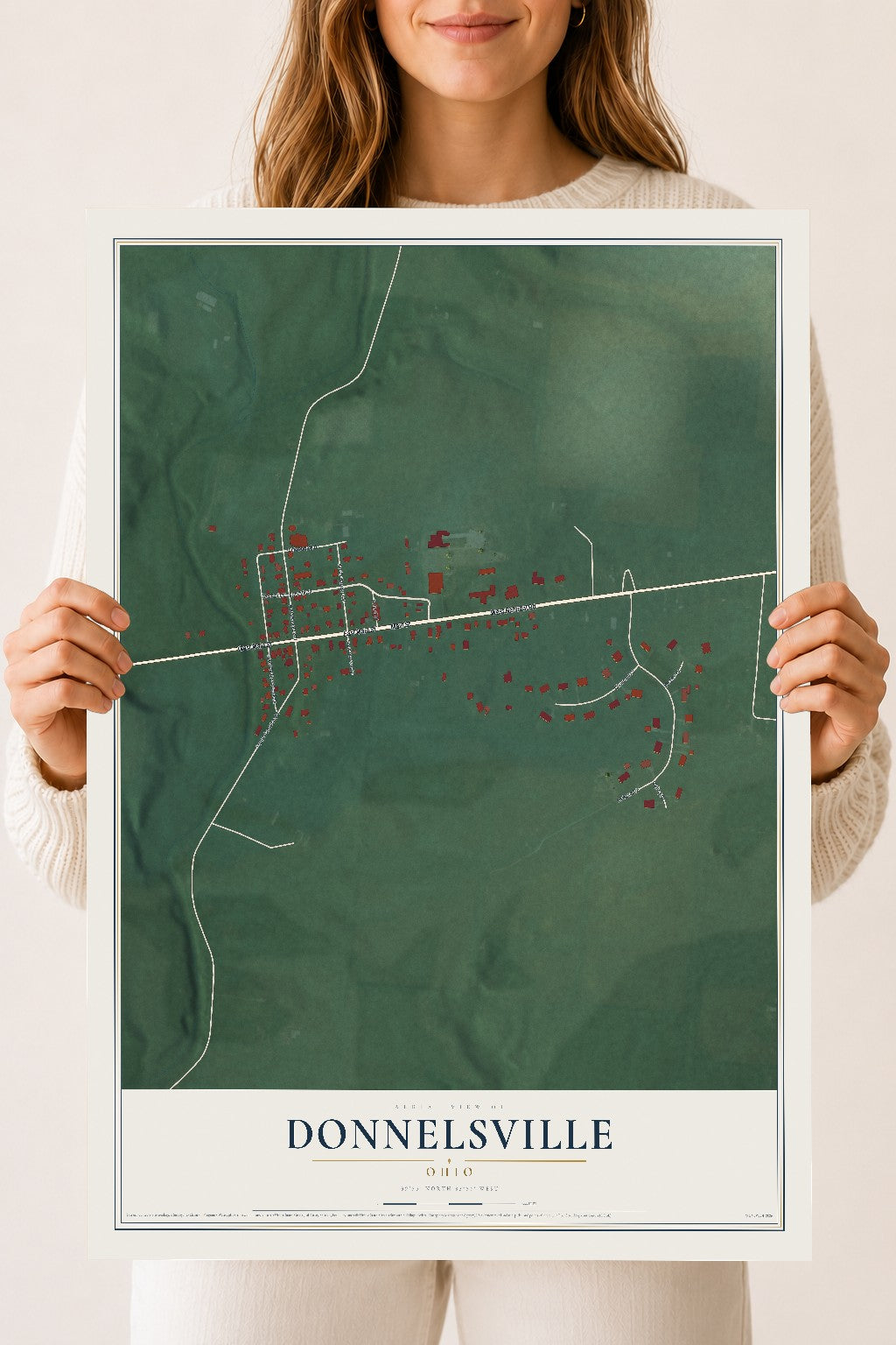Map of Donnelsville, Ohio, 18 x 24 inch unframed archival matte print