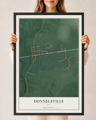 Map of Donnelsville, Ohio, 24 x 36 inch print in a black wood frame