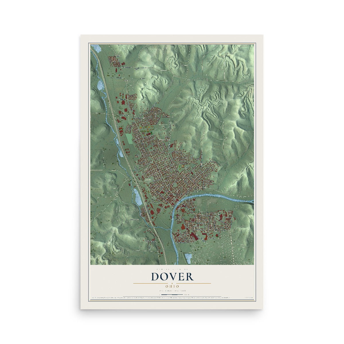 Map of Dover, Ohio, 12 x 18 inch unframed archival matte print