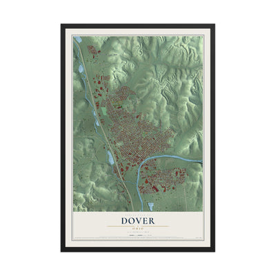 Map of Dover, Ohio, 12 x 18 inch print in a black wood frame