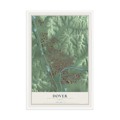 Map of Dover, Ohio, 12 x 18 inch print in a white wood frame