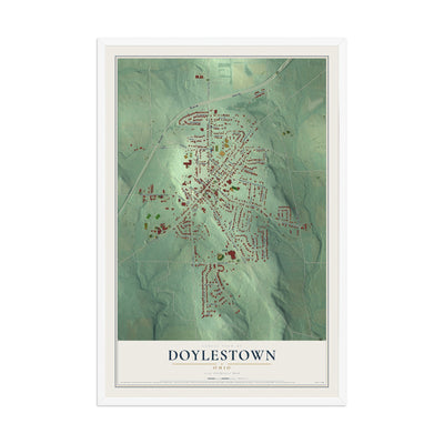 Map of Doylestown, Ohio, 12 x 18 inch print in a white wood frame