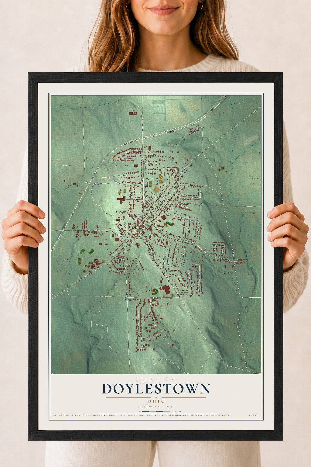 Map of Doylestown, Ohio, 18 x 24 inch print in a black wood frame