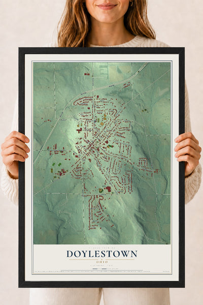 Map of Doylestown, Ohio, 18 x 24 inch print in a black wood frame