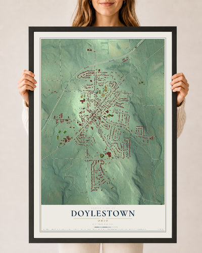 Map of Doylestown, Ohio, 24 x 36 inch print in a black wood frame
