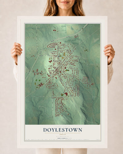 Map of Doylestown, Ohio, 24 x 36 inch print in a white wood frame