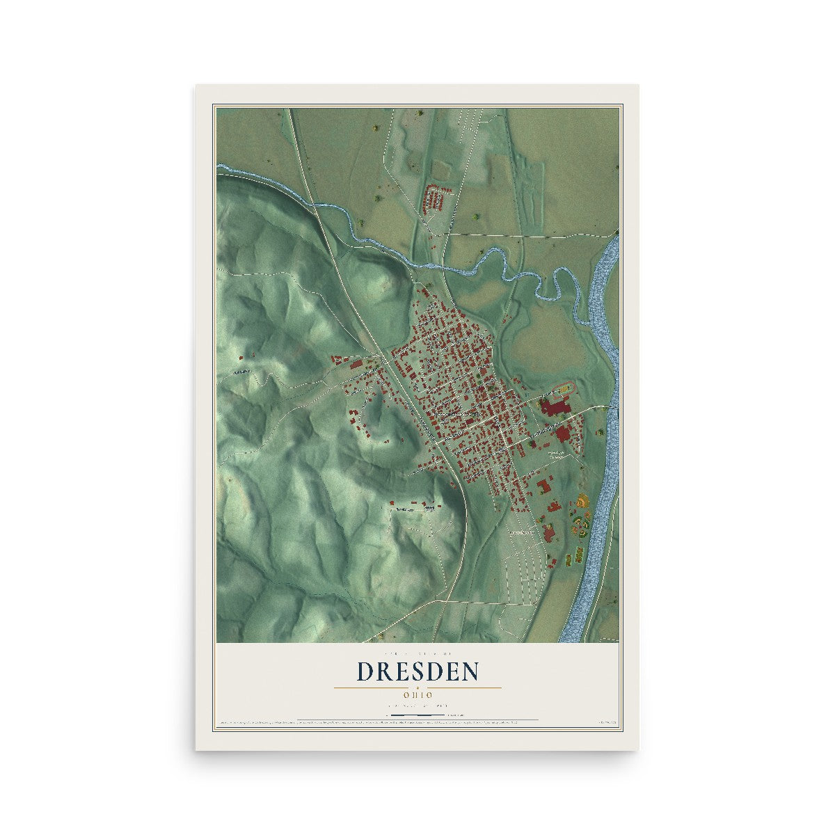 Map of Dresden, Ohio, 12 x 18 inch unframed archival matte print