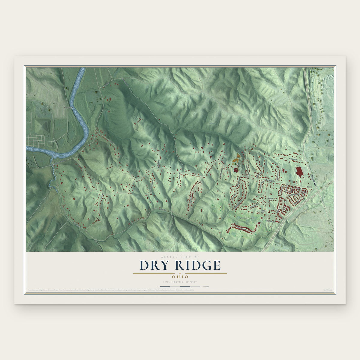Dry Ridge, Ohio map print, the full design