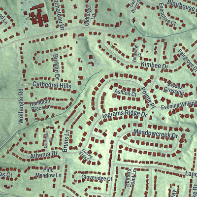 Close-up of the map of Dry Run, Ohio print showing street and building detail