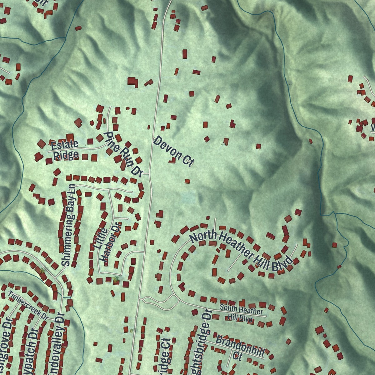 Second close-up of the map of Dry Run, Ohio print showing more streets and buildings