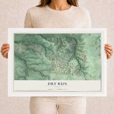 Map of Dry Run, Ohio, 12 x 18 inch print in a white wood frame