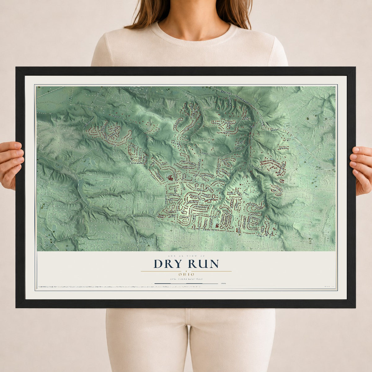 Map of Dry Run, Ohio, 18 x 24 inch print in a black wood frame