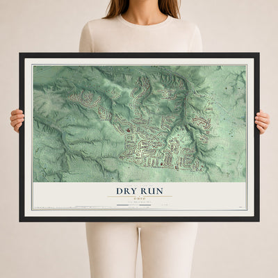 Map of Dry Run, Ohio, 24 x 36 inch print in a black wood frame