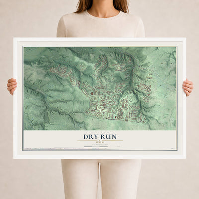Map of Dry Run, Ohio, 24 x 36 inch print in a white wood frame