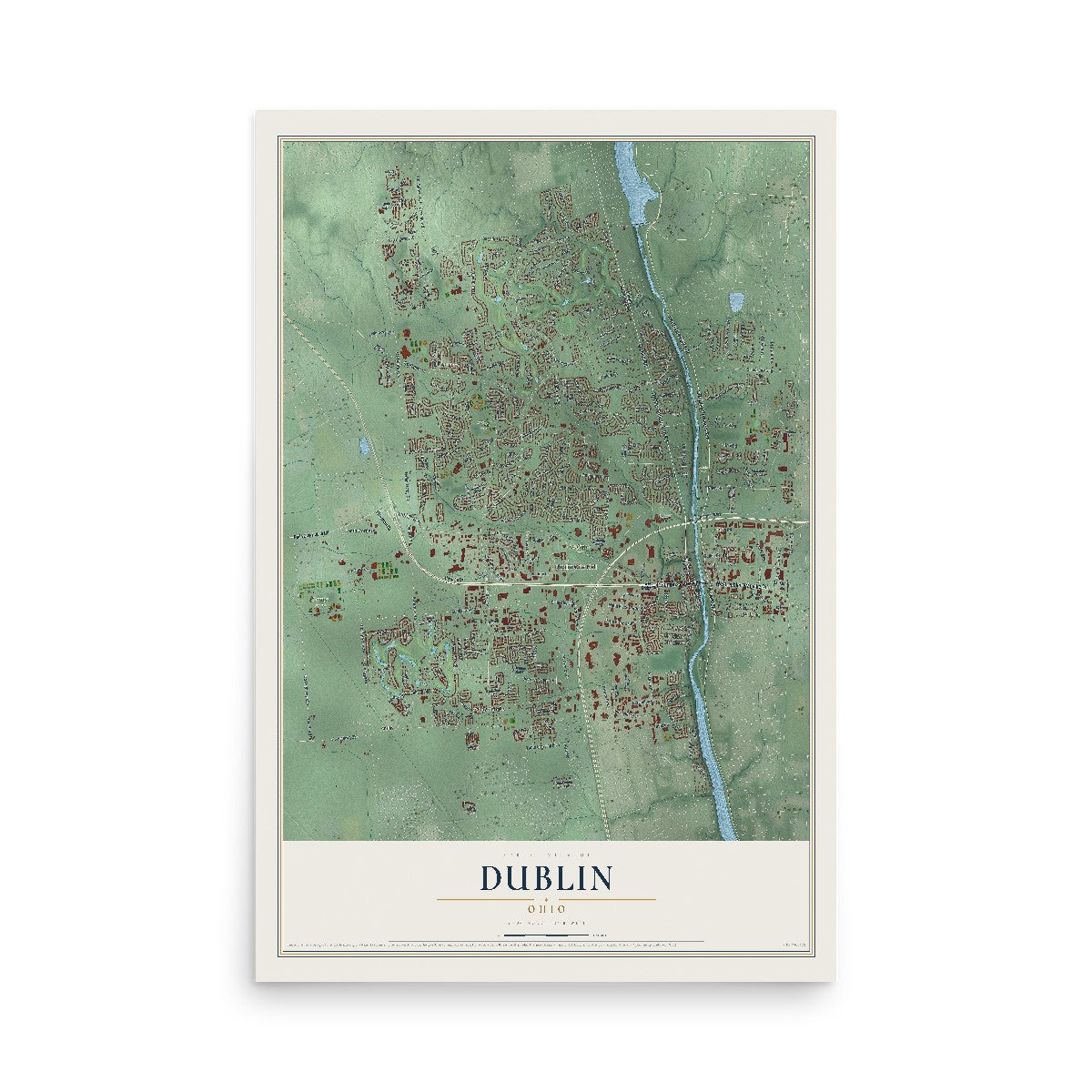 Map of Dublin, Ohio, 12 x 18 inch unframed archival matte print