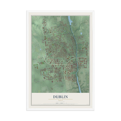 Map of Dublin, Ohio, 12 x 18 inch print in a white wood frame