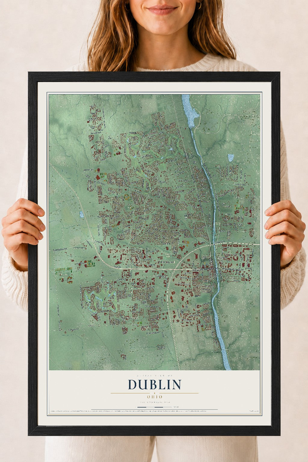 Map of Dublin, Ohio, 18 x 24 inch print in a black wood frame