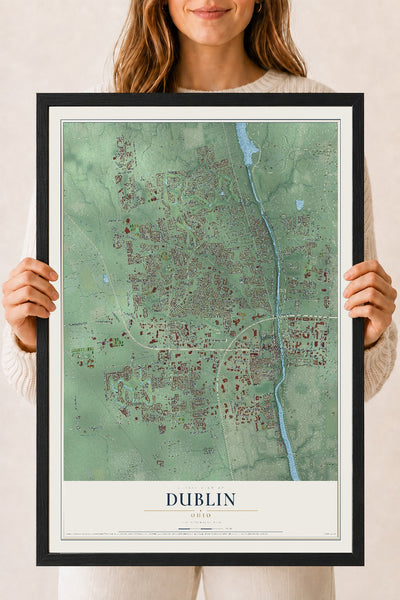 Map of Dublin, Ohio, 18 x 24 inch print in a black wood frame