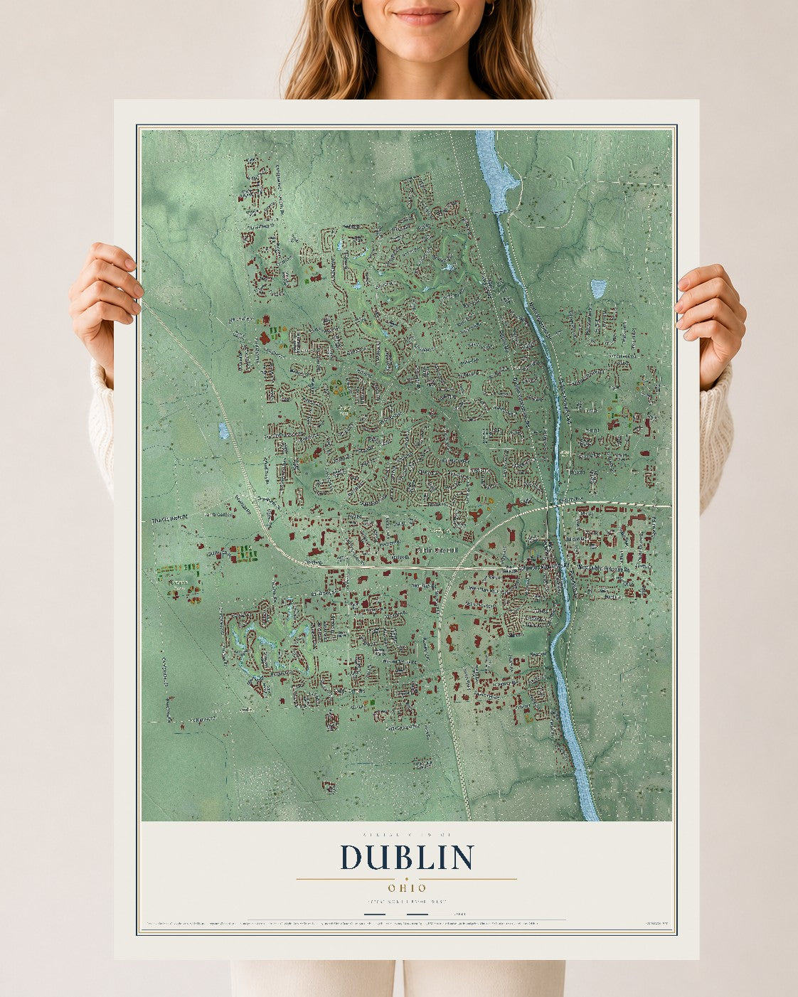 Map of Dublin, Ohio, 24 x 36 inch unframed archival matte print