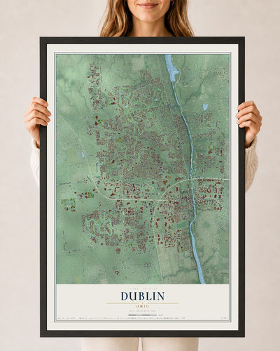 Map of Dublin, Ohio, 24 x 36 inch print in a black wood frame
