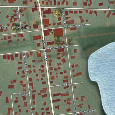 Close-up of the map of Dunkirk, Ohio print showing street and building detail