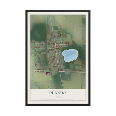 Map of Dunkirk, Ohio, 12 x 18 inch print in a black wood frame