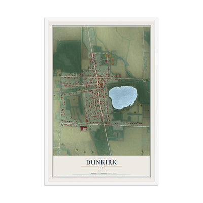 Map of Dunkirk, Ohio, 12 x 18 inch print in a white wood frame