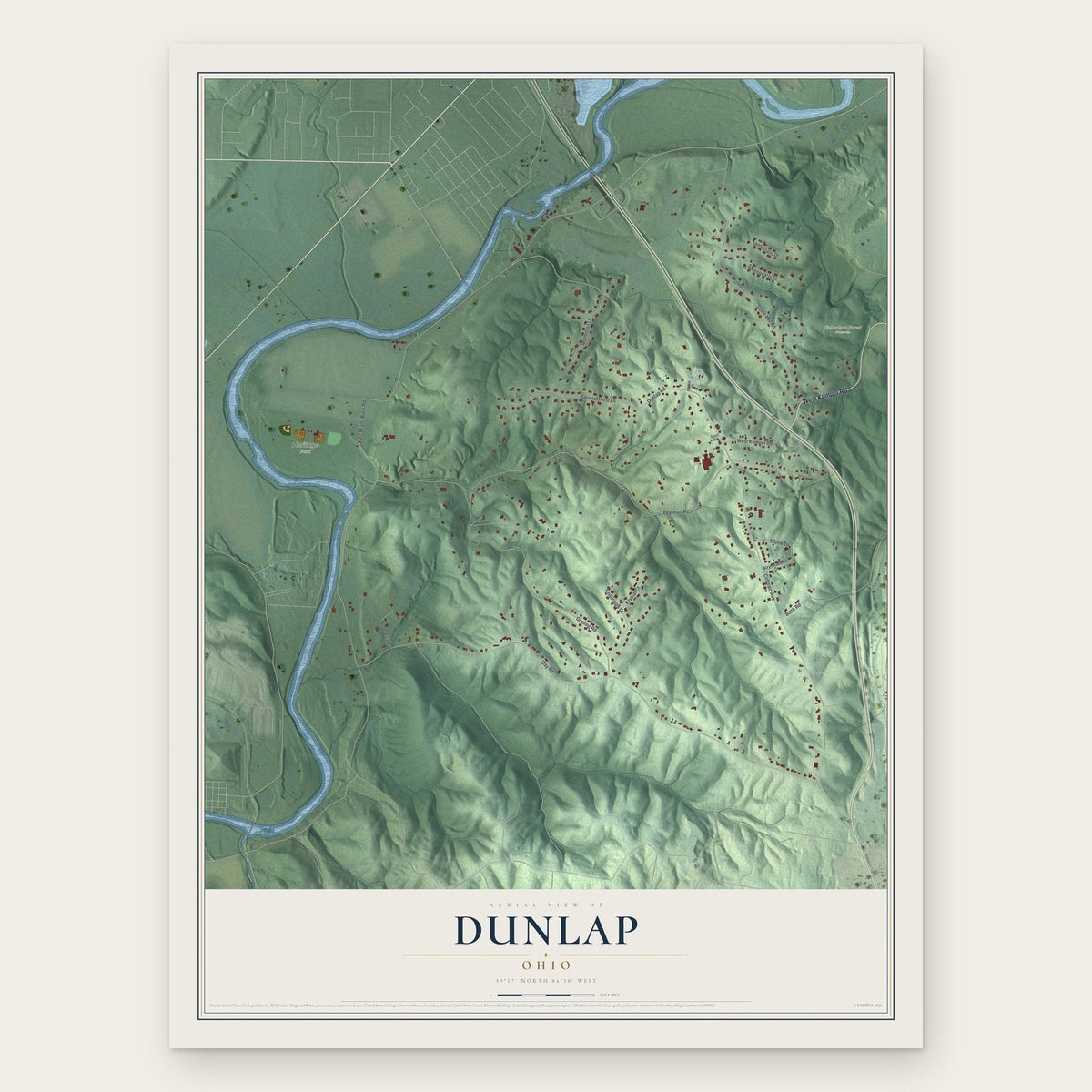 Dunlap, Ohio map print, the full design