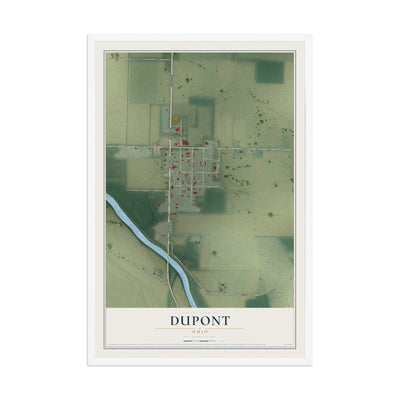 Map of Dupont, Ohio, 12 x 18 inch print in a white wood frame