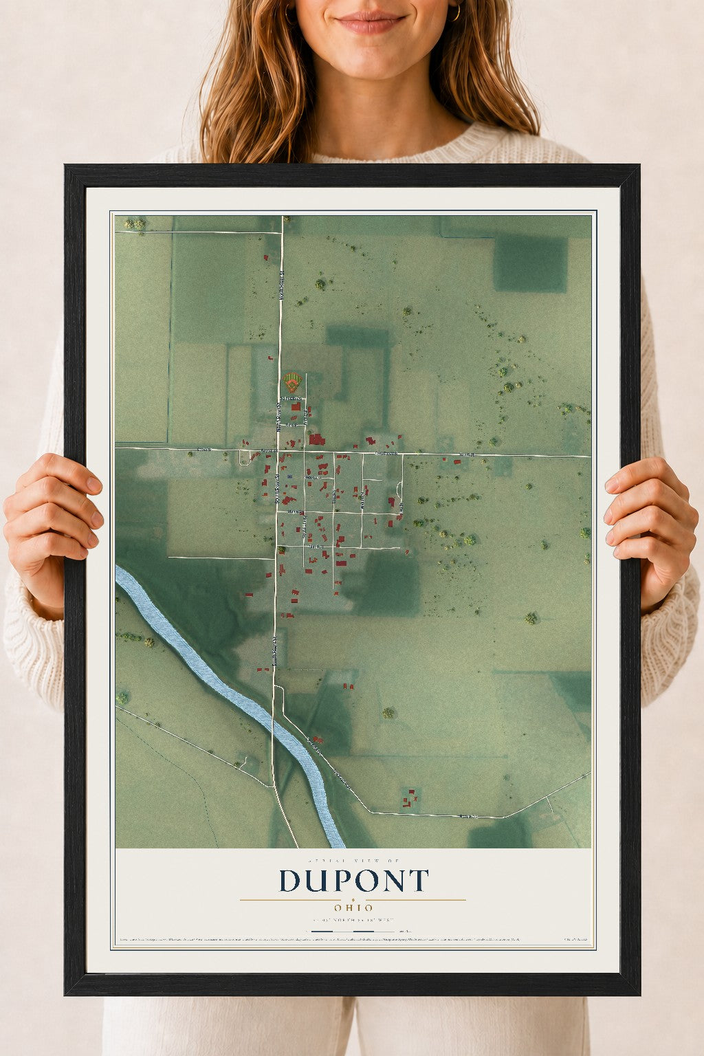 Map of Dupont, Ohio, 18 x 24 inch print in a black wood frame