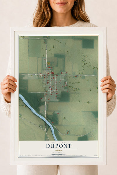 Map of Dupont, Ohio, 18 x 24 inch print in a white wood frame