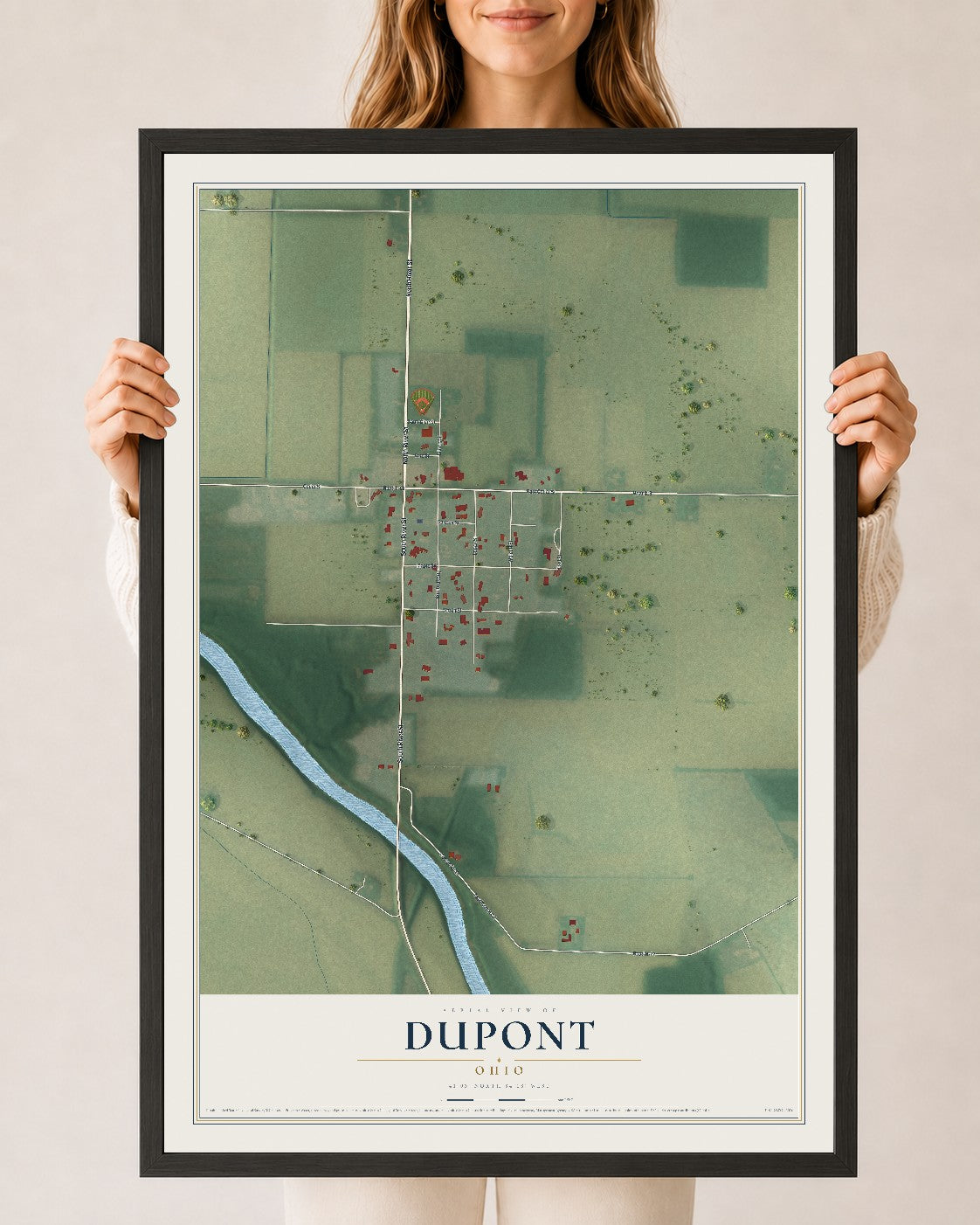 Map of Dupont, Ohio, 24 x 36 inch print in a black wood frame