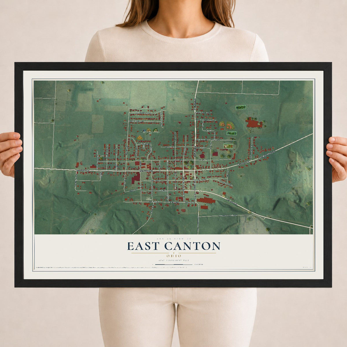 Map of East Canton, Ohio, 18 x 24 inch print in a black wood frame