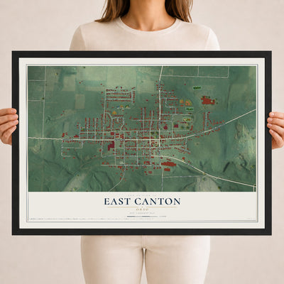 Map of East Canton, Ohio, 18 x 24 inch print in a black wood frame