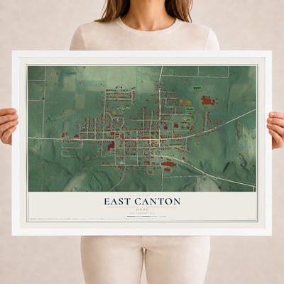 Map of East Canton, Ohio, 18 x 24 inch print in a white wood frame