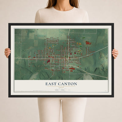 Map of East Canton, Ohio, 24 x 36 inch print in a black wood frame