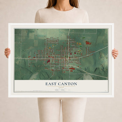 Map of East Canton, Ohio, 24 x 36 inch print in a white wood frame