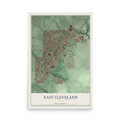 Map of East Cleveland, Ohio, 12 x 18 inch unframed archival matte print