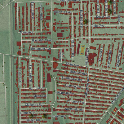 Close-up of the map of East Cleveland, Ohio print showing street and building detail