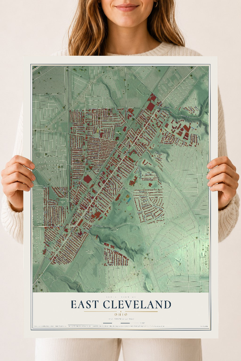 Map of East Cleveland, Ohio, 18 x 24 inch unframed archival matte print