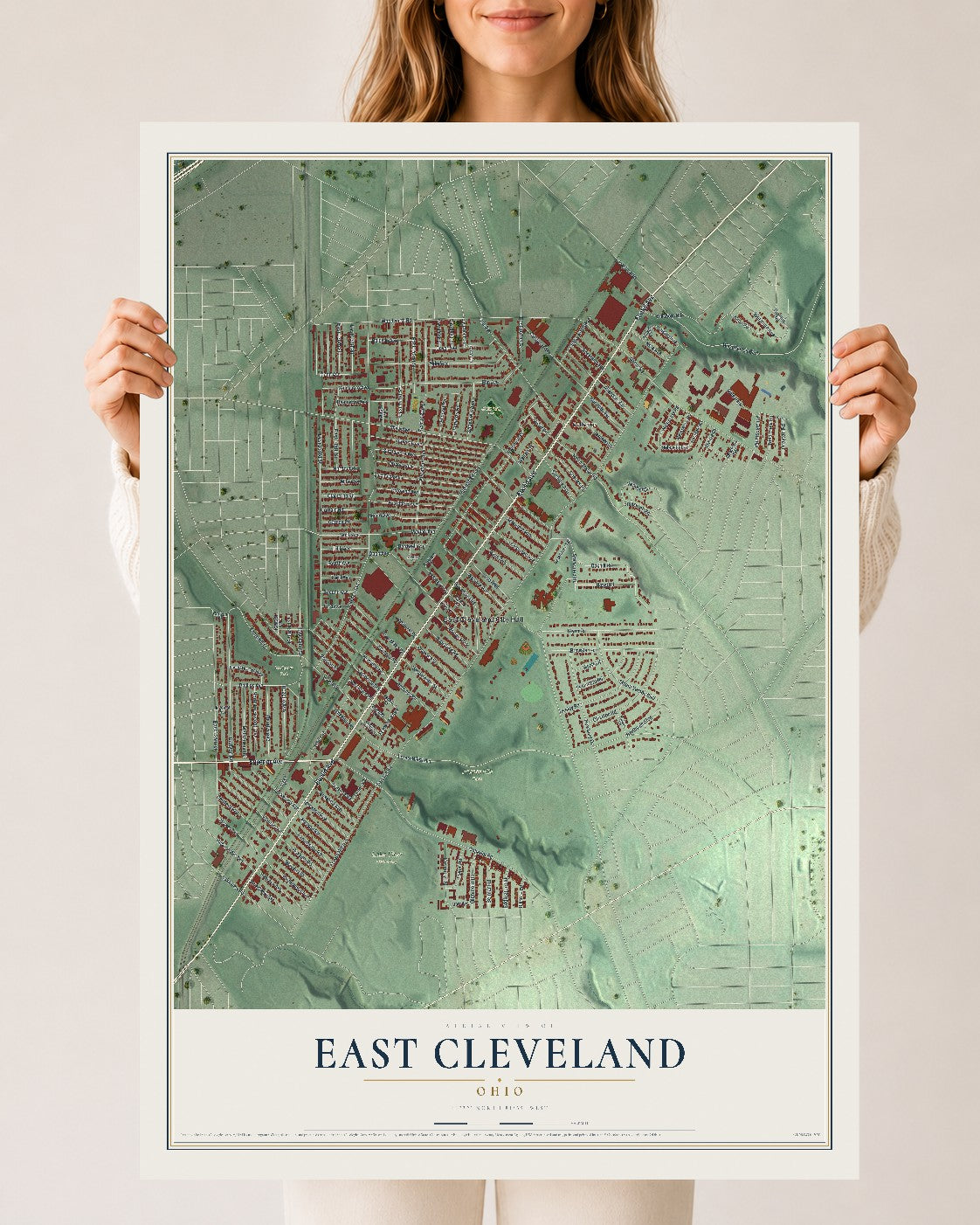 Map of East Cleveland, Ohio, 24 x 36 inch unframed archival matte print