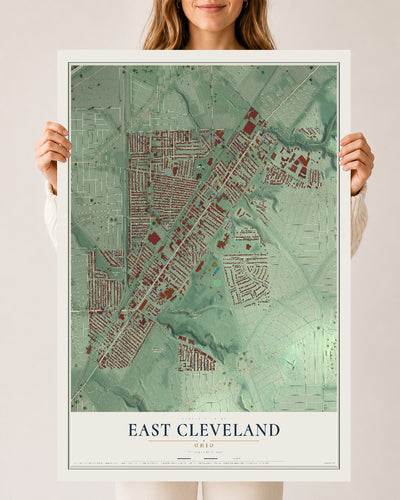 Map of East Cleveland, Ohio, 24 x 36 inch unframed archival matte print