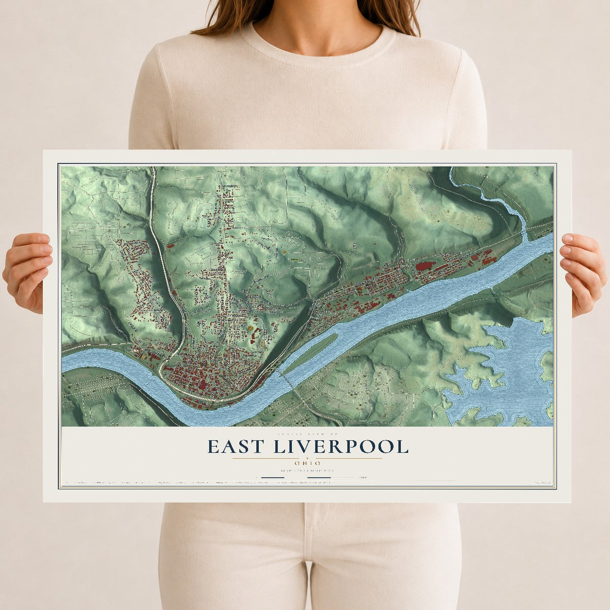 Map of East Liverpool, Ohio, 12 x 18 inch unframed archival matte print