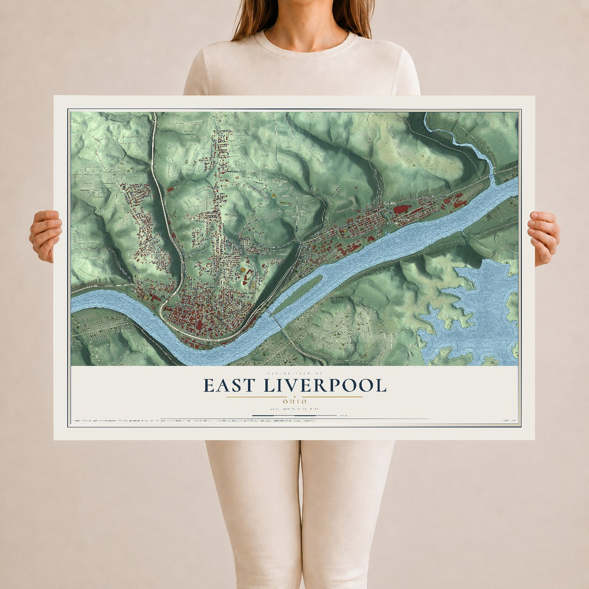 Map of East Liverpool, Ohio, 24 x 36 inch unframed archival matte print