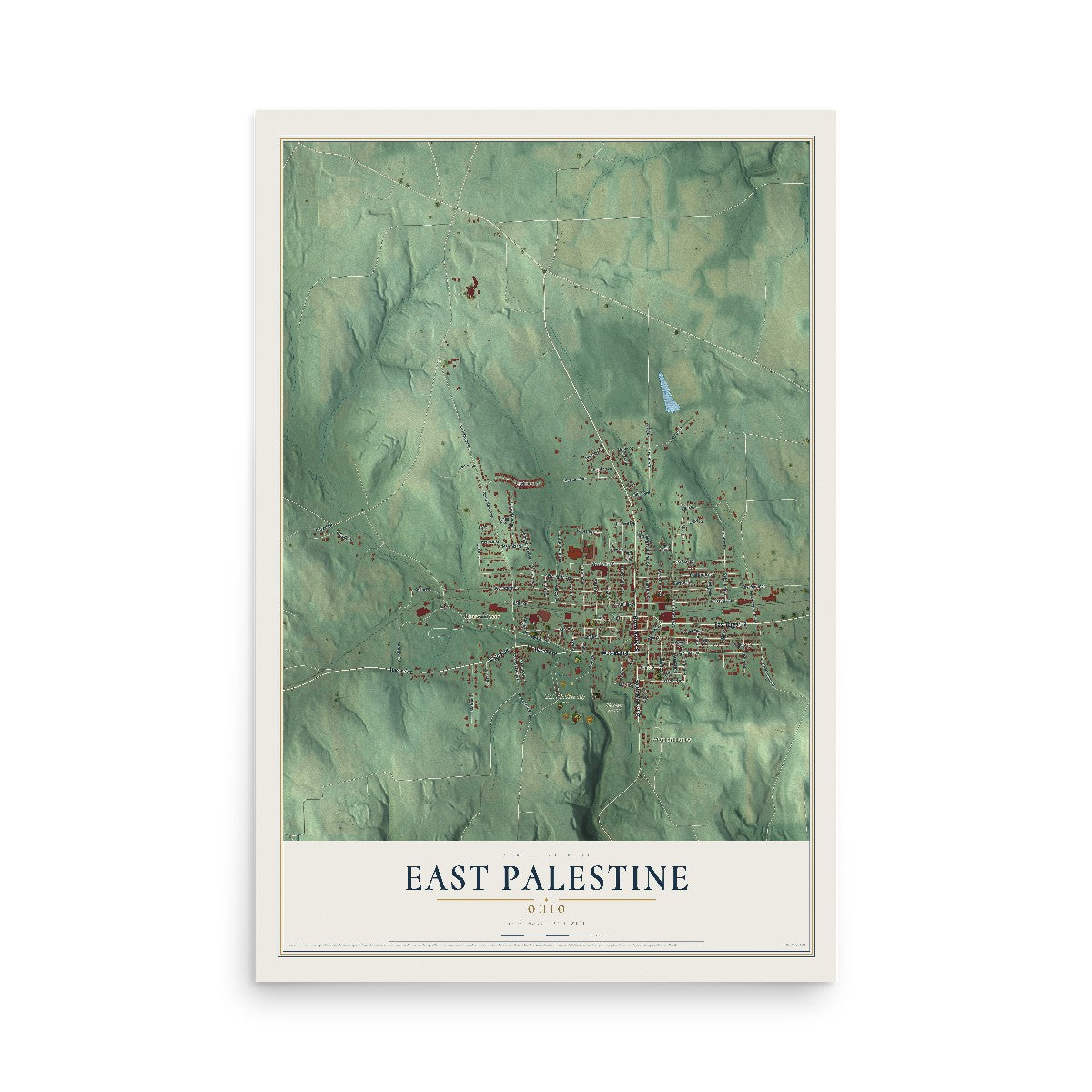 Map of East Palestine, Ohio, 12 x 18 inch unframed archival matte print